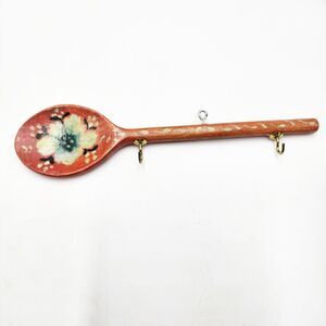 Vintage Hand Painted Folk Art Wood Spoon Wall Key Hook Sweden